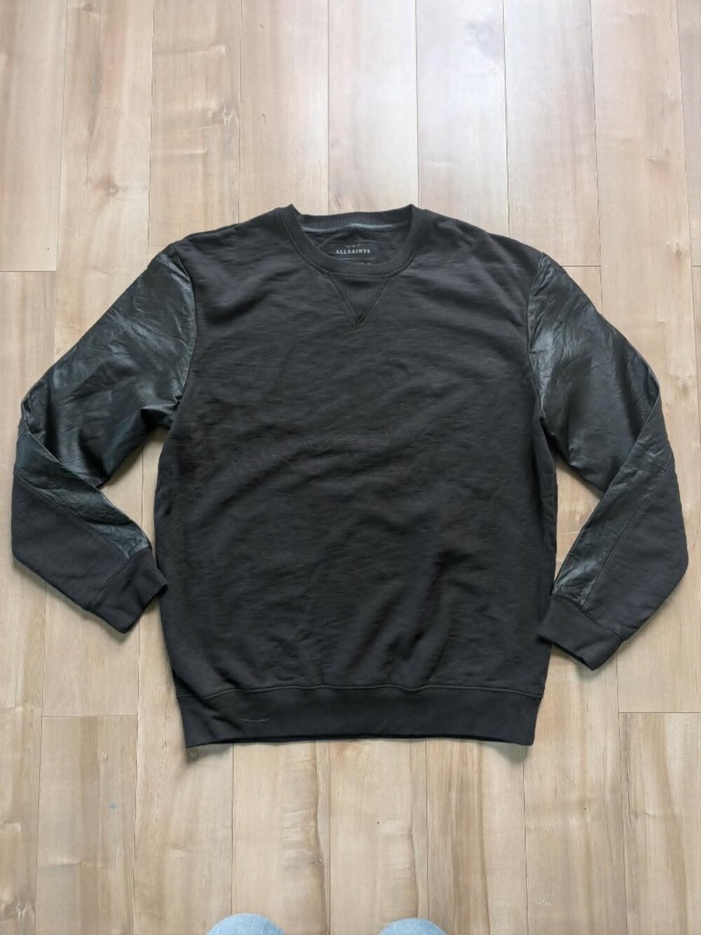 All Saints Leather Sleeve Sweatshirt Black Large Moto Rockstar Streetwear